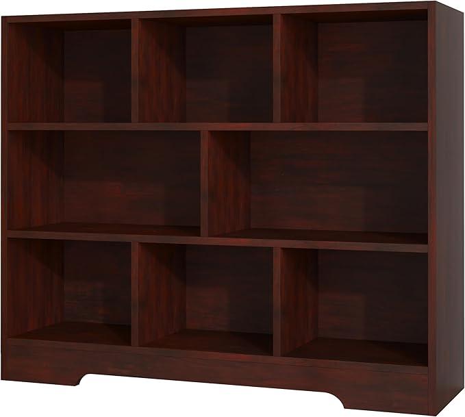 Book Shelf, 8 Cubes Storage Organizer, 3-Tier Open Shelf Wooden Bookcase, Freestanding Cherry Bookshelf Cube Shelf for Bedroom, Living Room, Home Office