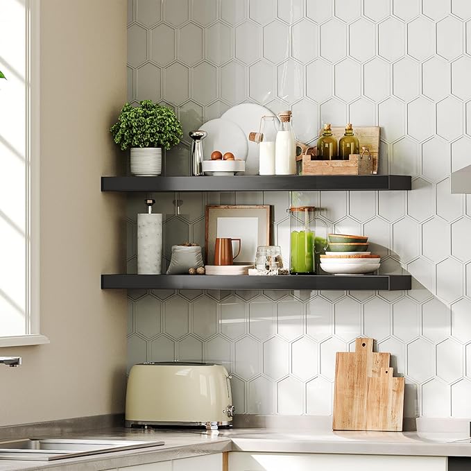 HOOBRO Floating Shelves for Wall, Wall Mounted Shelf Set of 2, 31.5