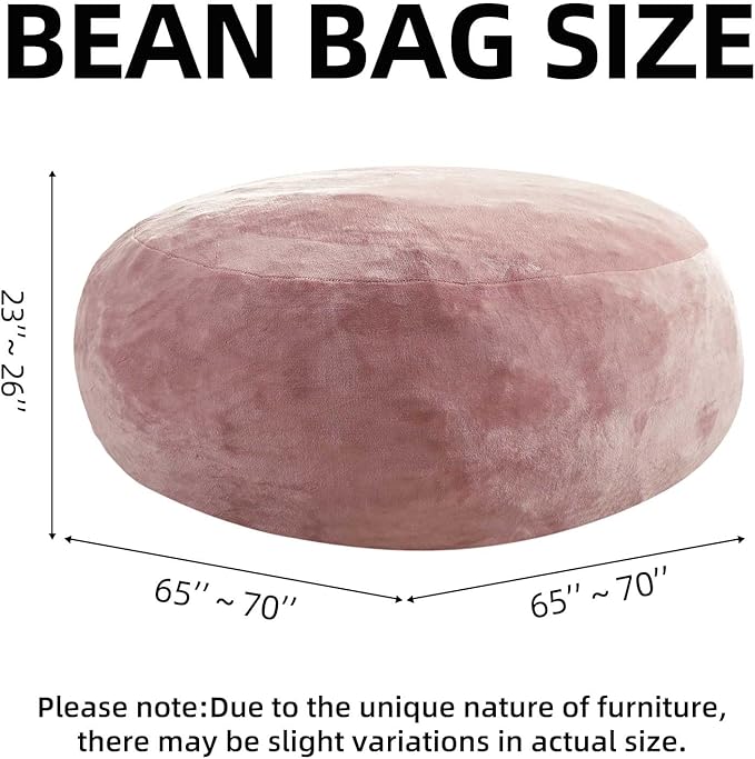 Bean Bag Chair 6Ft, Memory Foam Filled, Large Beanbag Chairs for Adults and Teens, Soft Sofa with Removable Flannel Cover, Round Couch for Living Room Bedroom College Dorm (Pink, 6FT-67×67