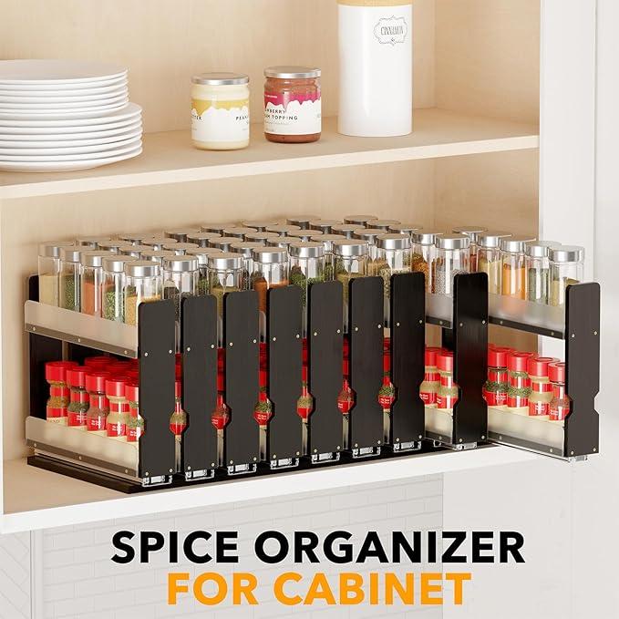 SpaceAid Bamboo Pull Out Spice Rack Organizer for Cabinet, Heavy Duty Slide Out Seasoning Kitchen Pantry Sliding Vertical Organization, 7.6