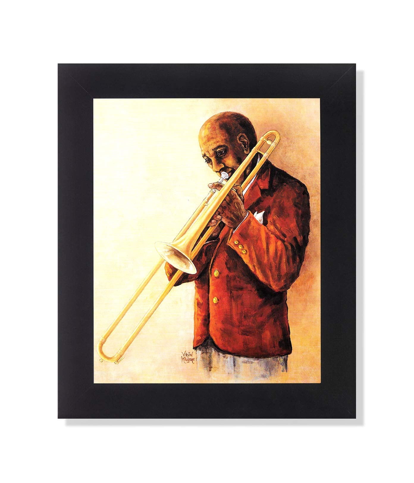 Framed Art Print - African American Jazz Trombone 8x10 Black Wood Frame
