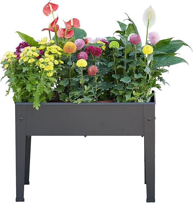 Raised Garden Bed, Elevated Planter Black Metal Plant Box with Legs Standing Garden Stand Drainage Holes Black(Black 24
