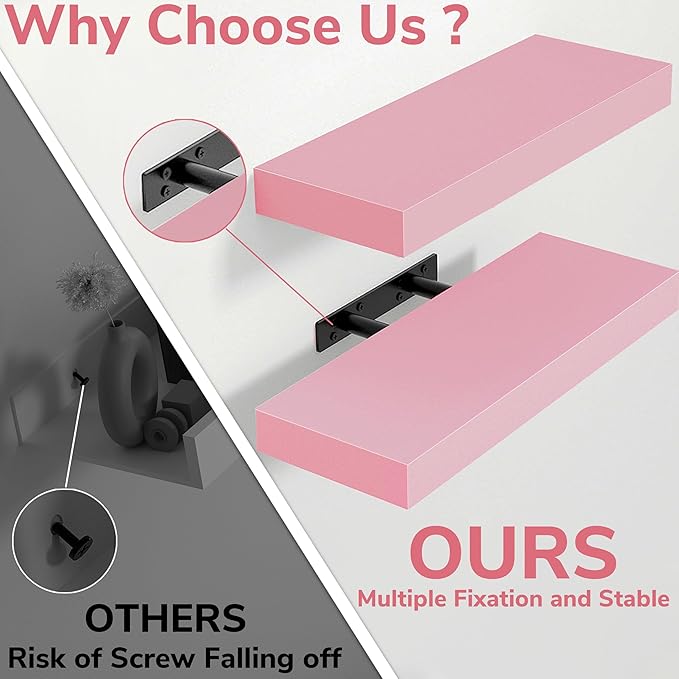 BAMEOS Pink Floating Shelves for Wall, 16
