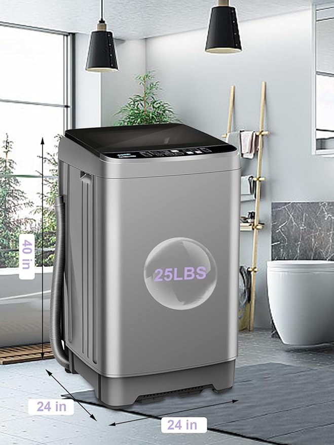 Full-Automatic Washing Machine 25 lbs Portable Washer 10 Wash Program & 8 Water Level with LED Display，Drain Pump, Ideal for Apartments, RV, Camping, Grey