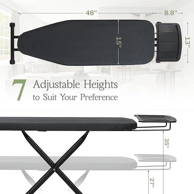 Ironing Board 48x15, Wide Heavy Duty Full Size Iron Board with Retractable Iron Rest, BlissBoard Sturdy Frame with Ultra Thick Padding, Heat-Resistant Cover, Height-Adjustable