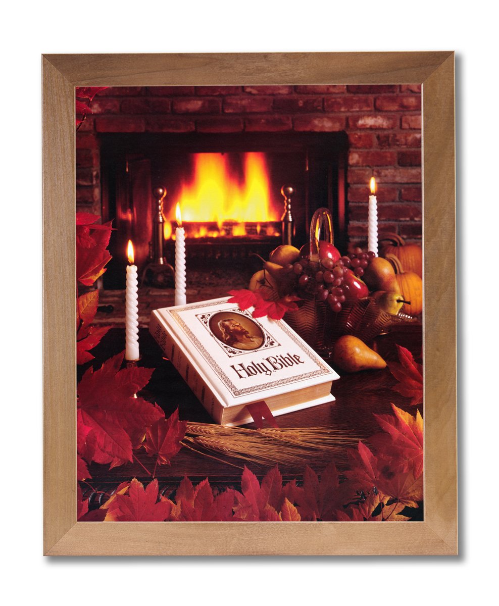 Religious Wall Art - Honey Wood Frame Floral Fireplace Decor | Ready To Hang