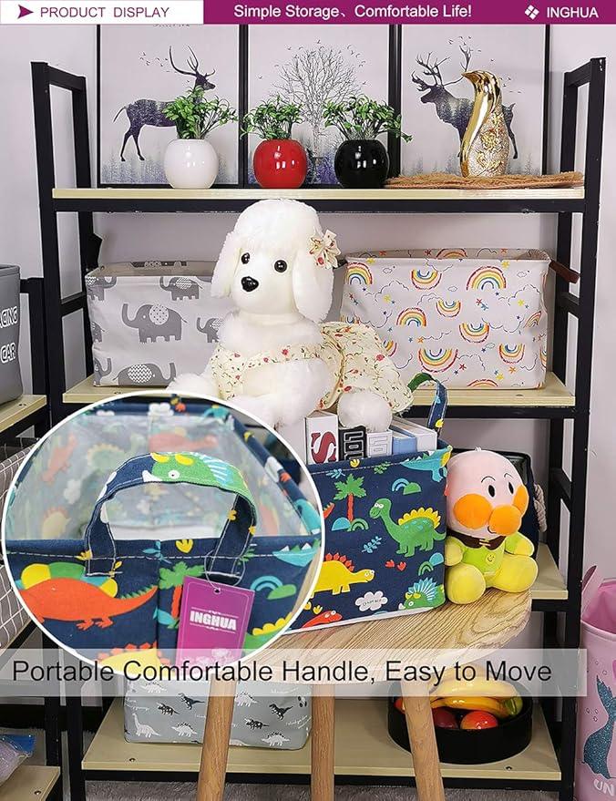 Rectangular Storage Basket Fabric Organizer Bin for Toys,Books,Clothes,Gifts,Pets-Perfect for Home,Office,Nursery,Dorm,Shelf(Rec Forest Dinosaurs)