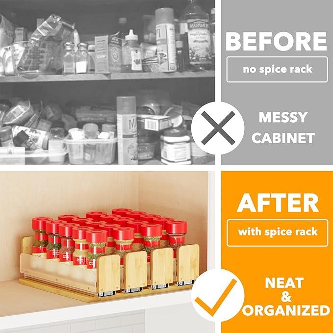 SpaceAid Bamboo Pull Out Spice Rack Organizer for Cabinet, Heavy Duty Slide Out Seasoning Kitchen Pantry Sliding Vertical Organization, 10.1
