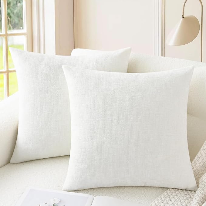 CaliTime Throw Pillow Covers Decorative 22 X 22 Inches Pack of 2 Cozy Chenille Cushion Cases for Couch Sofa Bed Living Room Home True White