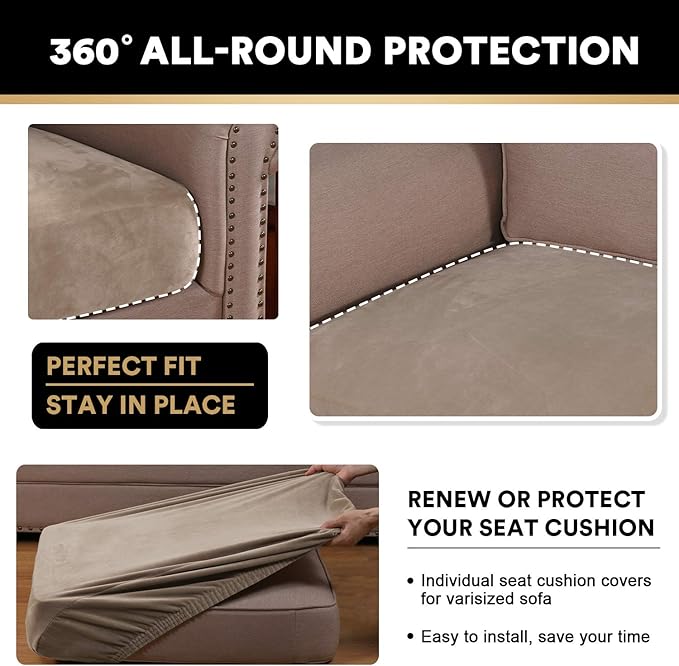 PrinceDeco Velvet Stretch Couch Cushion Cover Soft Cushion Slipcover for Chair Cushion Furniture Protector Seat Cushion Sofa Cover (Width Up to 29.5