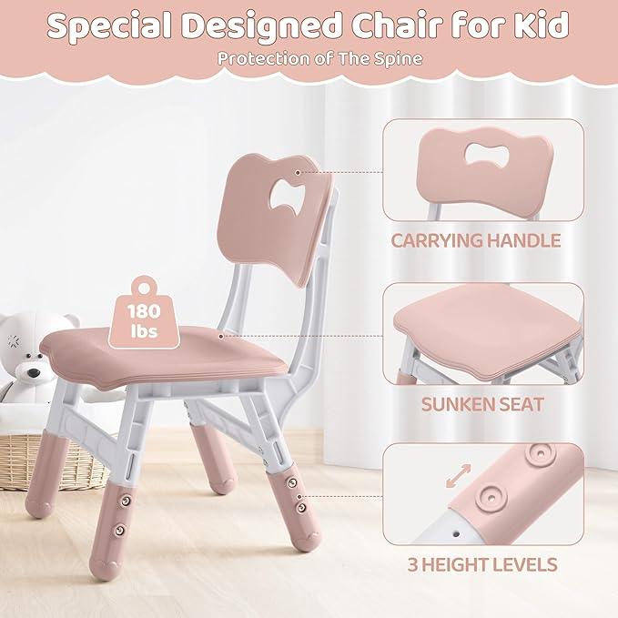 Kids Table and 2 Chairs Set, Height Adjustable (17.7