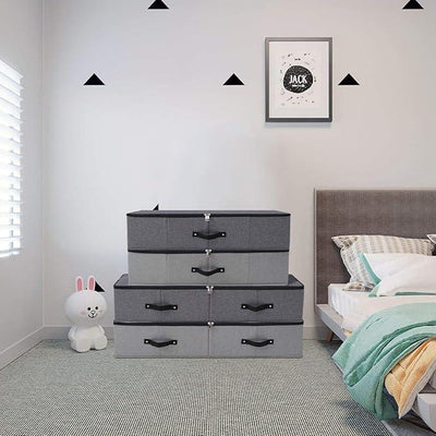 2PCS Foldable Blankets Clothes Comforters Storage Bin Organizer with Plastic Support Liner for Blankets, Towels, Comforter, Sweaters, Linen Sheets, Wrapping Paper, Black Grey