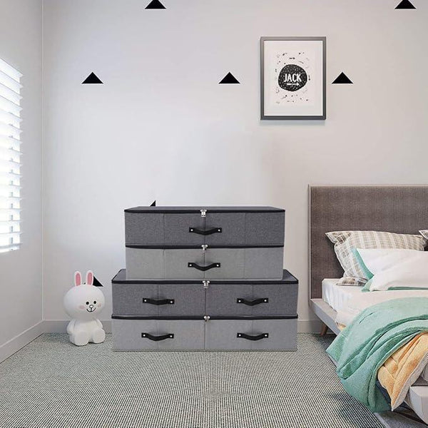 2PCS Foldable Blankets Clothes Comforters Storage Bin Organizer with Plastic Support Liner for Blankets, Towels, Comforter, Sweaters, Linen Sheets, Wrapping Paper, Black Grey