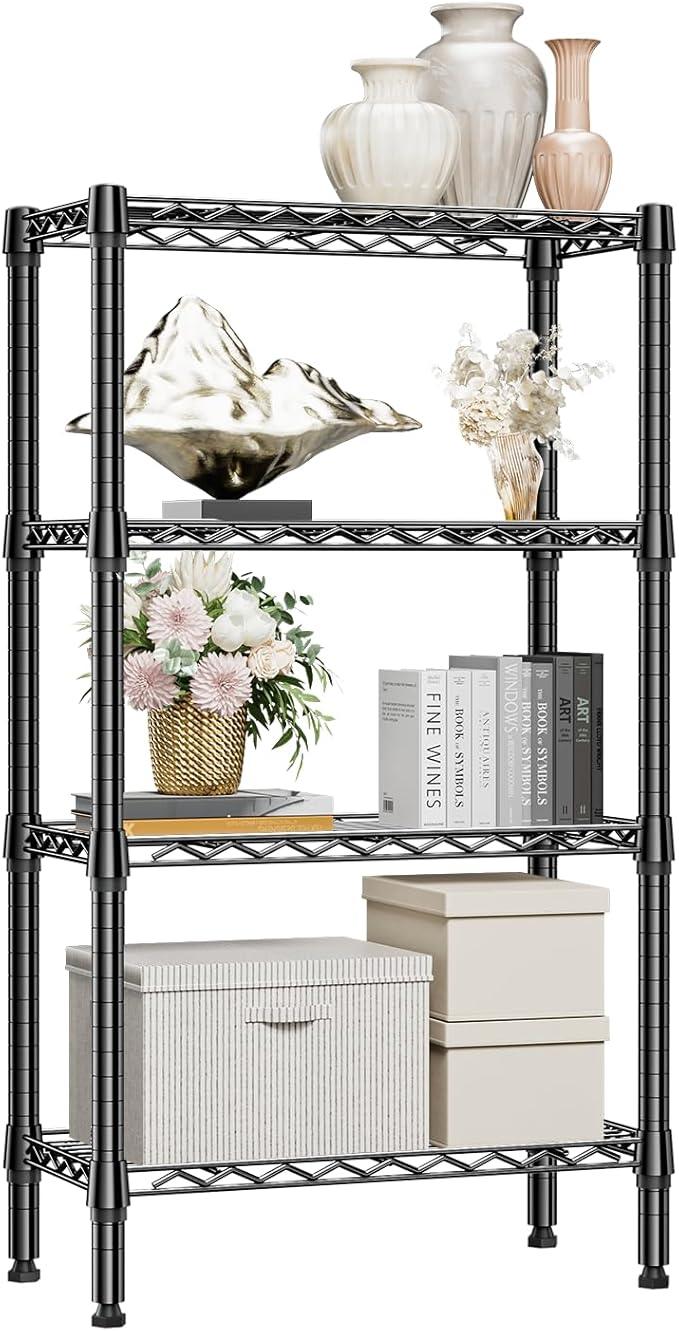 1000 lbs 4 Tier Shelf Metal Storage Shelves Wire Rack Closet Organizers for Garage Kitchen Bathroom Laundry Black 11.8