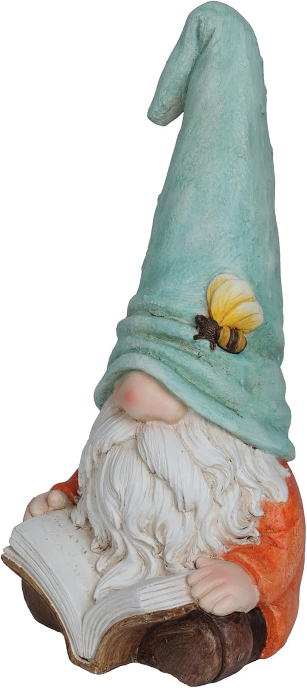 Alpine Corporation MCC844 Indoor/Outdoor Gnome Reading a Book Garden Statue, Charming Gnome Statue with Hat, 20