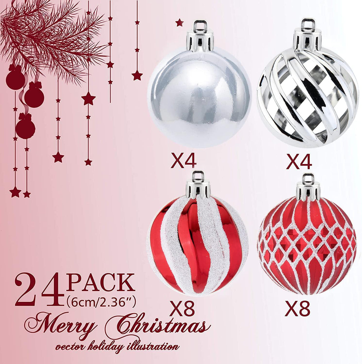 Used - 24 Pcs 2.36 in Shatterproof Christmas Ball Ornaments, Glitter
