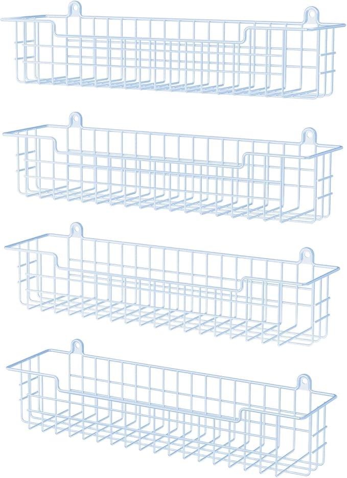 Spice Rack, 4-Pack Seasoning Organizer Wall Mount for Kitchen Storage Organization, Metal Spice Holder Shelf Saving Space for Cabinet, RV, Pantry, Blue