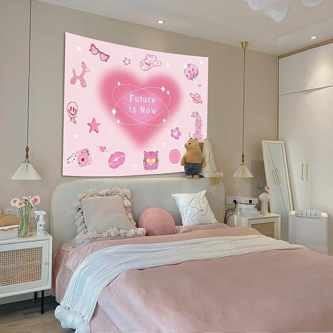 Lunerfex Y2K Tapestry Pink Wall Tapestry, Cute Tapestries for Bedroom Funny Tapestries Wall Hanging for Bedroom Living Room Decor Pink-4 44