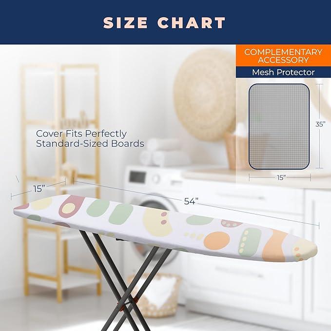 Ironing Board Cover and Pad Extra Thick Heavy Duty Padded 4 Layers Non Stick Scorch and Stain Resistant 15x54 and 3 Fasteners Elastic Edge with Bonus Protective Scorch Mesh Cloth