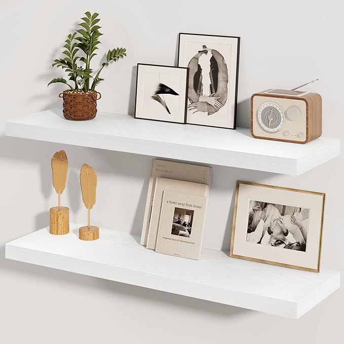 Fun Memories White Floating Shelves 36 Inch Long, 8 Inch Deep Floating Shelf for Wall, 36