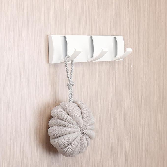 Folding Coat Hooks, Wall Mounted Coat Rack with 3 Retractable Hooks, Heavy Duty Towel Rack for Bathroom Wall Hook for Hanging Clothes Bathrobe, Stainless Steel Coat Hanger for Entryway(White)