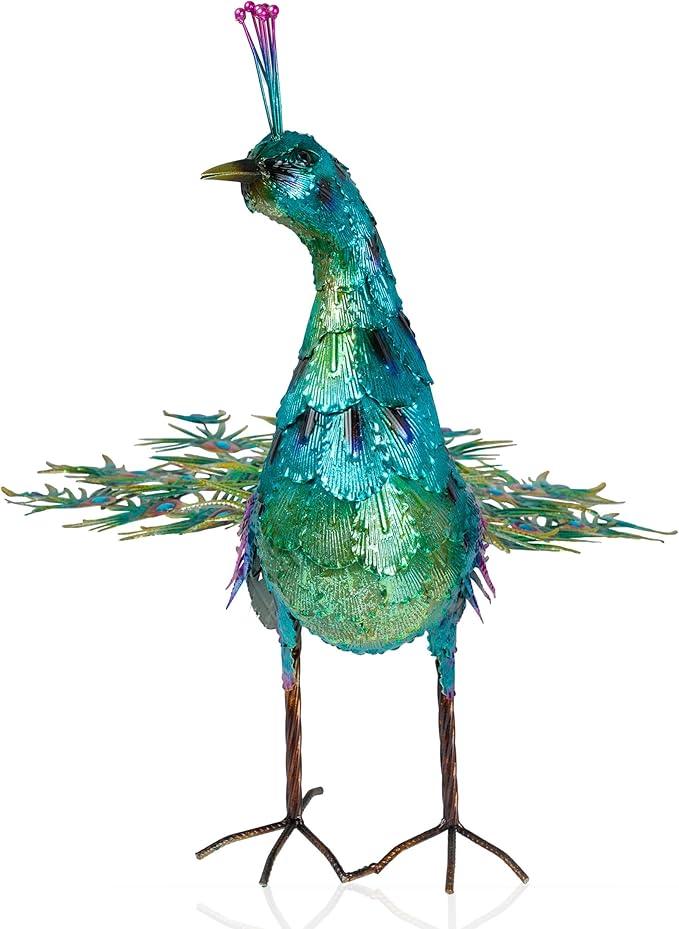 Alpine Corporation HEH378 Metal Jumbo Sized Majestic Peacock Decor, Elegant Garden & Patio Bird Statue, 33