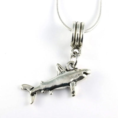 Shark Necklace | Great Shark Gifts for Shark Lovers on a Silver Plated Snake Chain Necklace with a nice Shark Charm of a Great White Shark this is Cool Shark Stuff and awesome Shark Necklaces