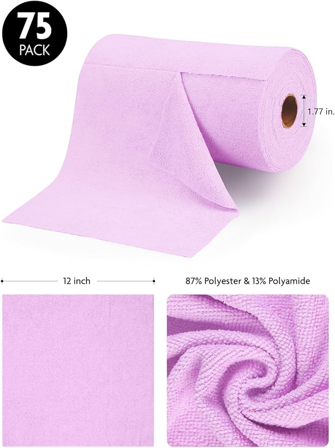 Fantasticlean Microfiber Cleaning Cloth Roll -75 Pack, Tear Away Microfiber Towels, 12