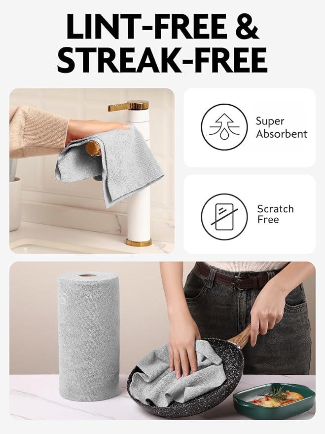 Fantasticlean Microfiber Cleaning Cloth Roll -150 Sheets, Tear Away Microfiber Towels, 12