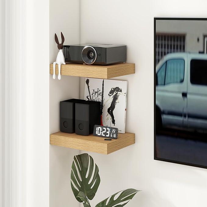 Deep Floating Shelves for Wall | 16 Inch Wide x 12 Inch Deep Floating Shelves Set of 2 | Rustic Oak Wide Wall Shelves | Bookshelf Laundry Shelf TV Shelf Nightstand