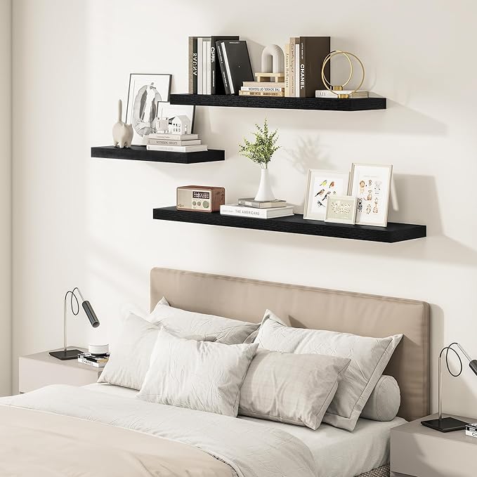 Black Floating Shelves for Wall 24 Inches Long, 12