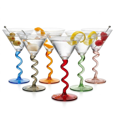 Spiral Stem Martini Glasses Set of 6, 9.2oz 7.05