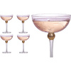 Colored Coupe Art Deco Glasses, Gold | Set of 4 | 8 oz Classic Cocktail Glassware for Champagne, Martini, Manhattan, Sidecar, Crystal Speakeasy Style Goblets Stems (Pink)