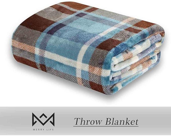 MERRYLIFE Throw Blanket Plaid Sherpa | Ultra-Plush Soft Colorful | Decorative Couch Travel Blanket | (50