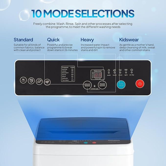 ROVSUN 30LBS Washing Machine, Full-Automatic Portable Washer with Stainless Steel Drum, Electric Laundry Machine, 110V Washer and Spin Dryer Combo with Drain Pump for Home, Apartment, Dorm