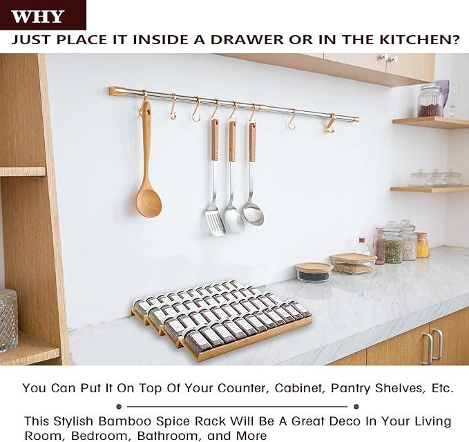 Bamboo Spice Rack Drawer Organizer - 8 Pieces Set- 10