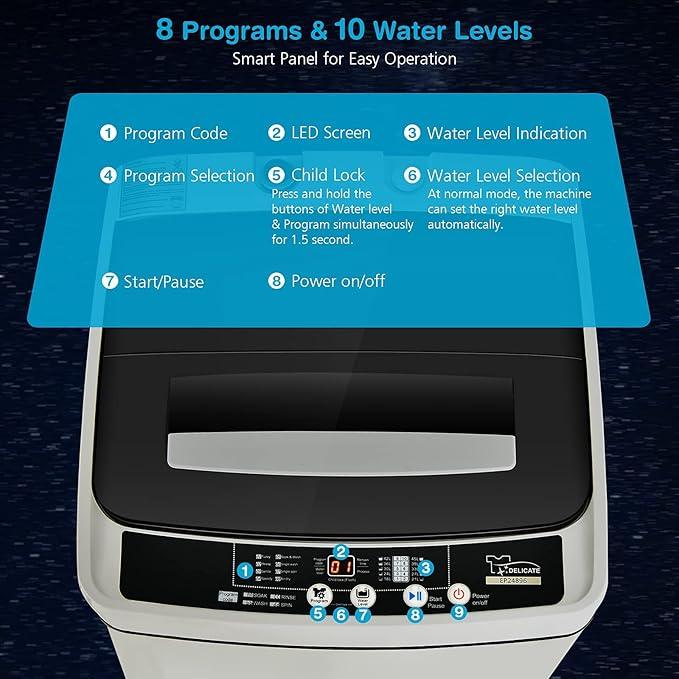 Giantex Full Automatic Washing Machine, 2 in 1 Portable Laundry Washer 1.5Cu.Ft 11lbs Capacity Washer and Spinner Combo 8 Programs 10 Water Levels Energy Saving Top Load Washer for Apartment Dorm