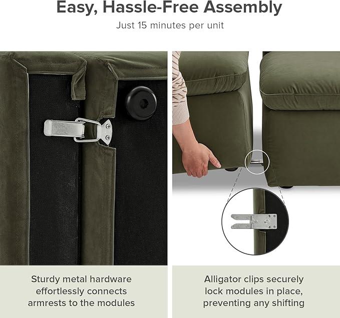 mopio Oversized Modular Sectional Sofa with Fully Removable Covers and Storage, Convertible U, L-Shaped and Sleeper Sectional, Modern Couches with Ottoman Chaise (Olive Green Velvet, 5 Seats, U)