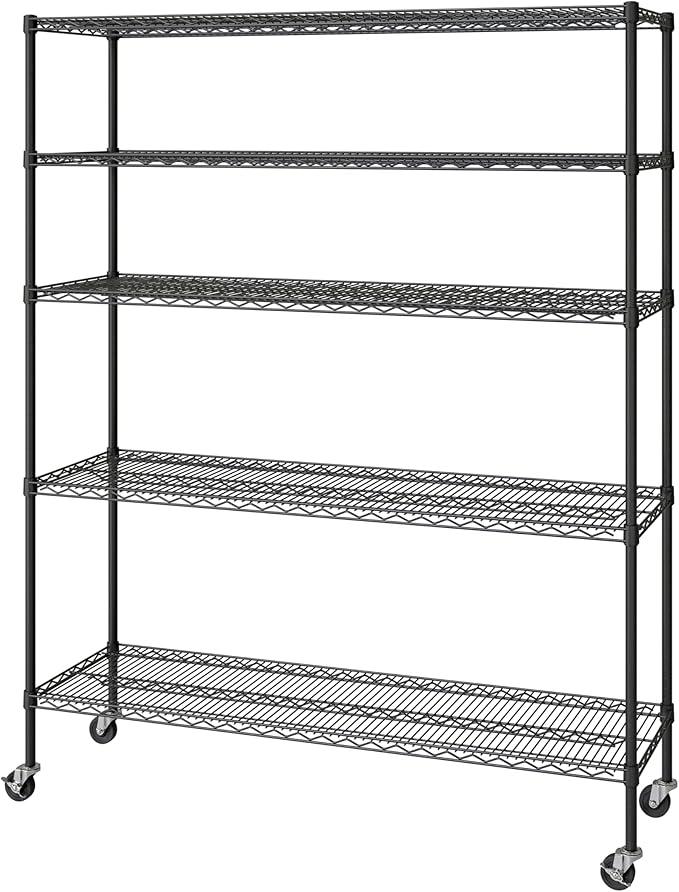 Seville Classics UltraDurable Heavy Duty NSF Solid Steel Wire Rack Storage Unit, Organizer for Garage, Warehouse, Office, Restaurant, Classroom, Kitchen, Black, 5-Tier Shelving, 60