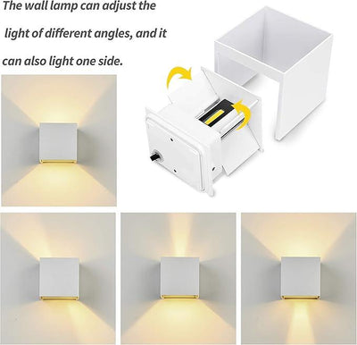 LANFU LED Aluminum Square Cube Waterproof White Wall Sconce Outdoor Light Exterior Wall Lighs fixtures Outside for House Patio 6W 100-277V 3000K Angle-Adjustment Warm Light 2LEDS White 6W