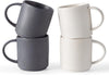 famiware Coffee Mug Set for 4, Star 12 oz Catering Mugs Cup Set with Handle for Coffee, Tea, Cocoa, Milk - Ceramic Stoneware Drinkware Set, Matte White + Matte Black