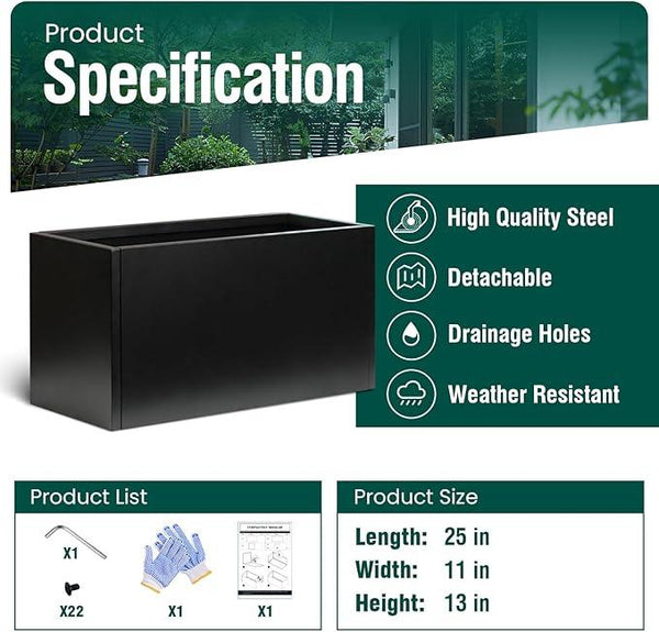 Galvanized Steel Metal Planter Rectangular Indoor Black Planter Box Large Outdoor Planters Steel 25