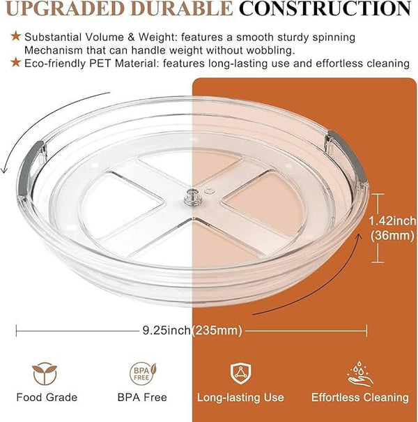 Clear Lazy Susan Organizer Turntable for Cabinet Table Top, 9.25 Inch 4 Pack 360 Rotating Spinning Makeup Organizer for Vanity, Kitchen Storage Rack Heavy-Duty Pantry Spices Tray Countertop Organizer