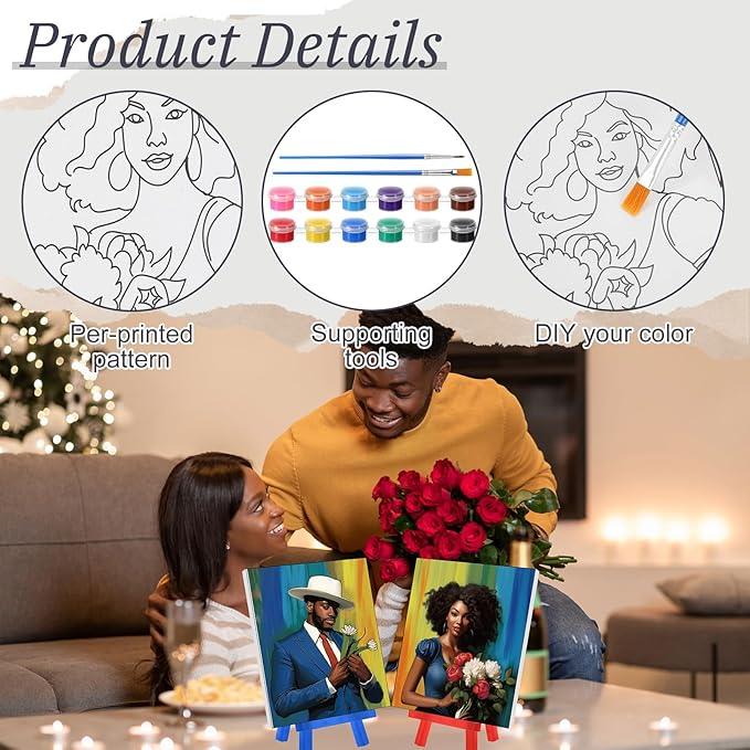 Blosssound 10 Set Pre Printed Canvas Pre Drawn Canvas Painting with Easel Kits 5