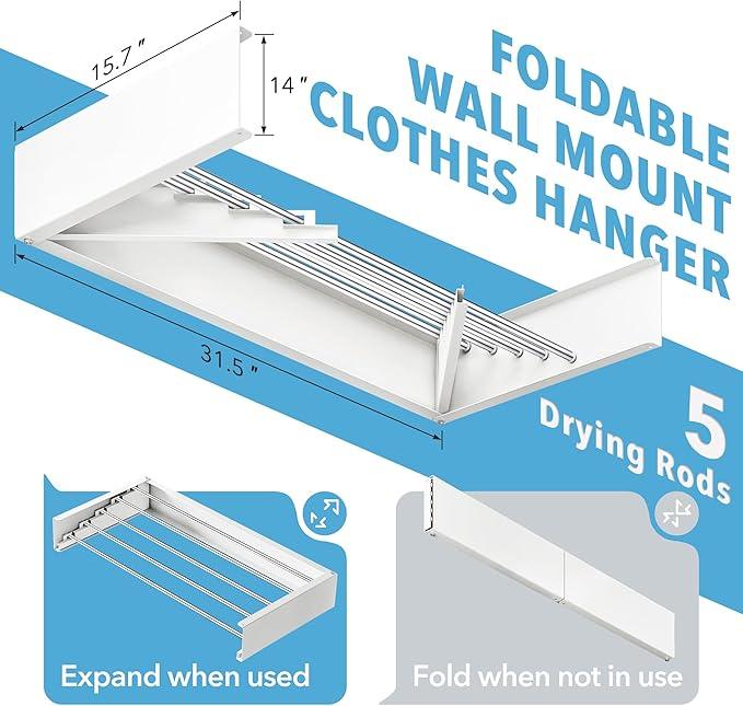 Drying Rack Clothing,Clothes Drying Rack Wall Mounted,Collapsible Hanging Racks for Laundry,Laundry Drying Rack,Wall Mounted Clothes Rack(31.5