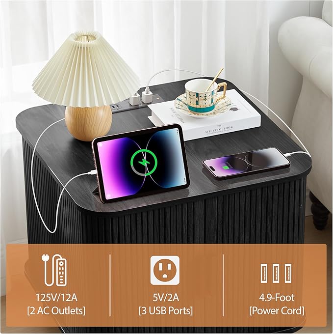 Farmhouse Square End Table with Charging Station, 24