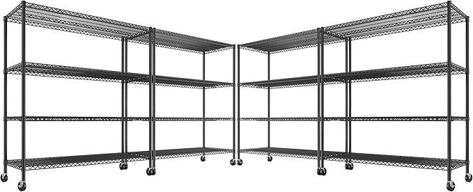 REIBII 55.5''W Heavy Duty Metal Shelves with Wheels - 4PCS Adjustable Garage Storage Rack, 75.6