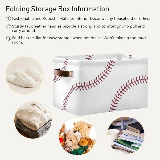 Storage Basket Bin Baseball Organizer Basket Collapsible Shelf Basket Cube with handle for Nursery Bedroom Bathroom