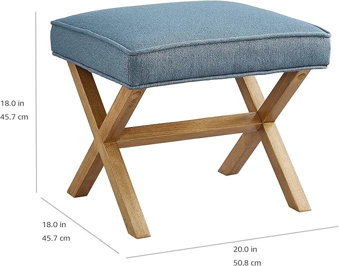 Amazon Basics Small Ottoman Foot Rest, Mid-Century Modern X Square Polyester Foot Stool, Indigo Blue, 20