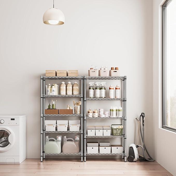 1250 lbs 5 Tier Shelf Metal Storage Shelves Shelving Wire Rack Heavy Duty Closet Organizers for Garage Kitchen Bathroom Laundry Chrome 13.8